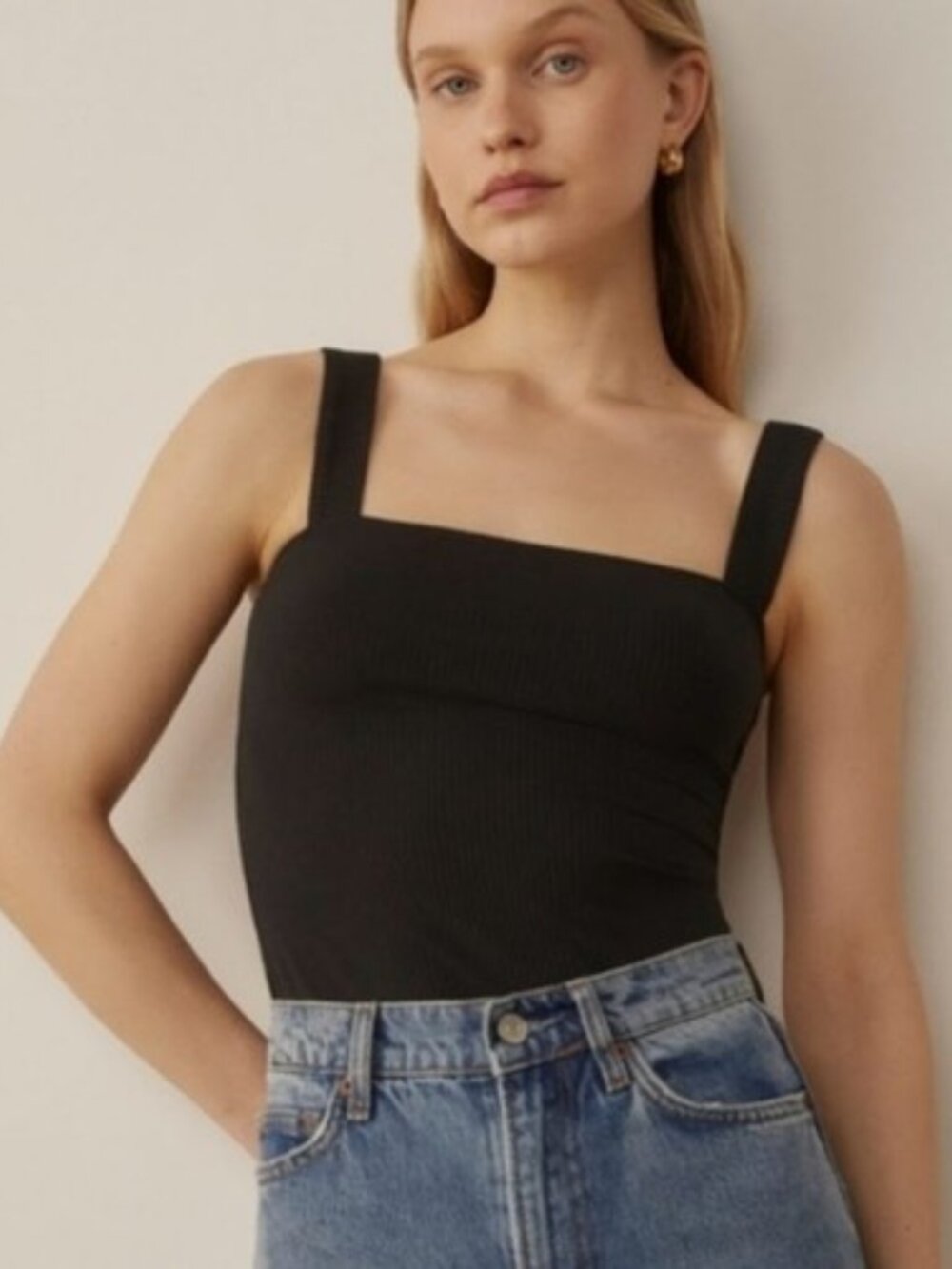 Reformation Black Square Neck Top